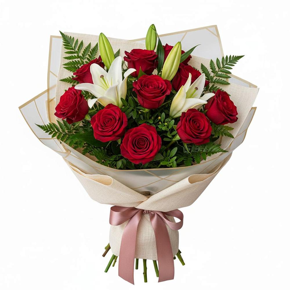 Букет цветов из: Лилии и Розы в Красносельское