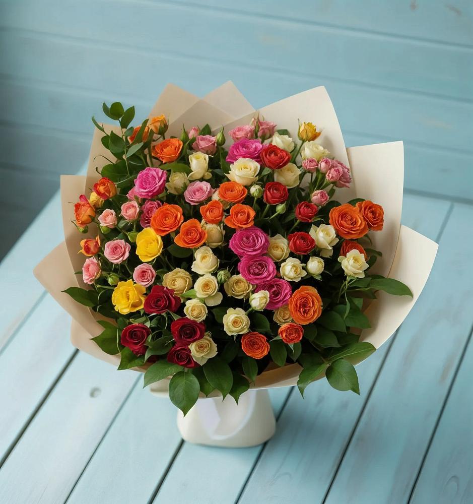 Букет Микс из разноцветных кустовых роз в Красносельское